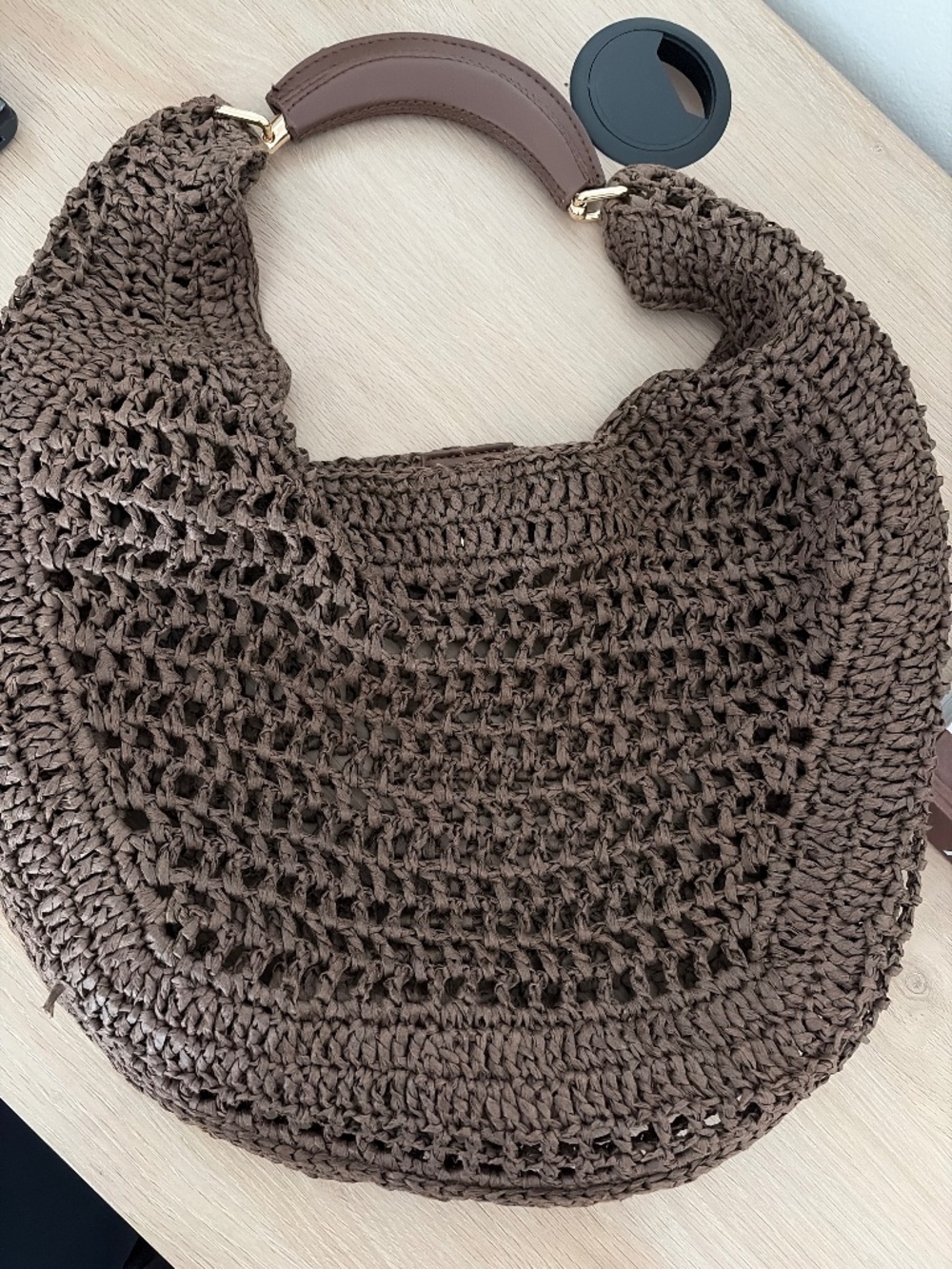 Woven natural fiber bag espresso